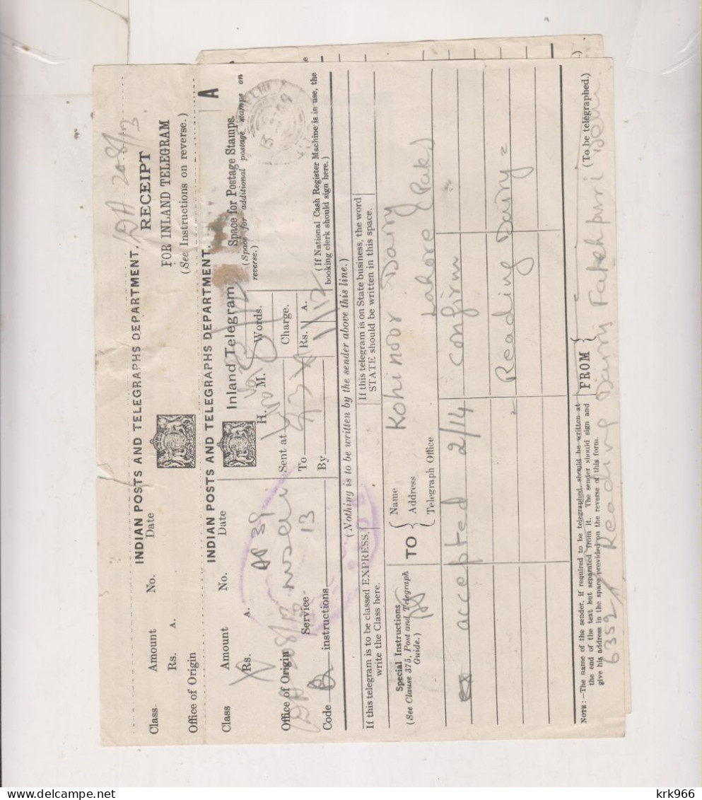 INDIA, 1949 Nice Postal Document Telegram DELHI - Storia Postale