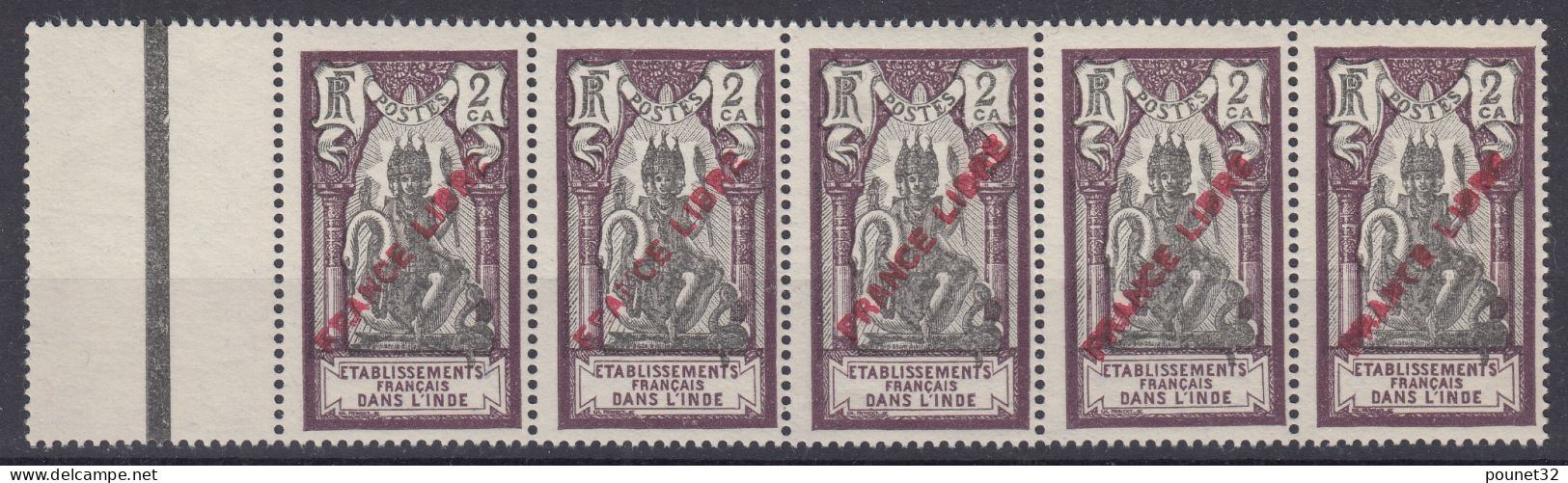 TIMBRE INDE FRANCE LIBRE N° 132 EN BANDE DE 5 NEUVE ** LUXE GOMME SANS CHARNIERE - Unused Stamps