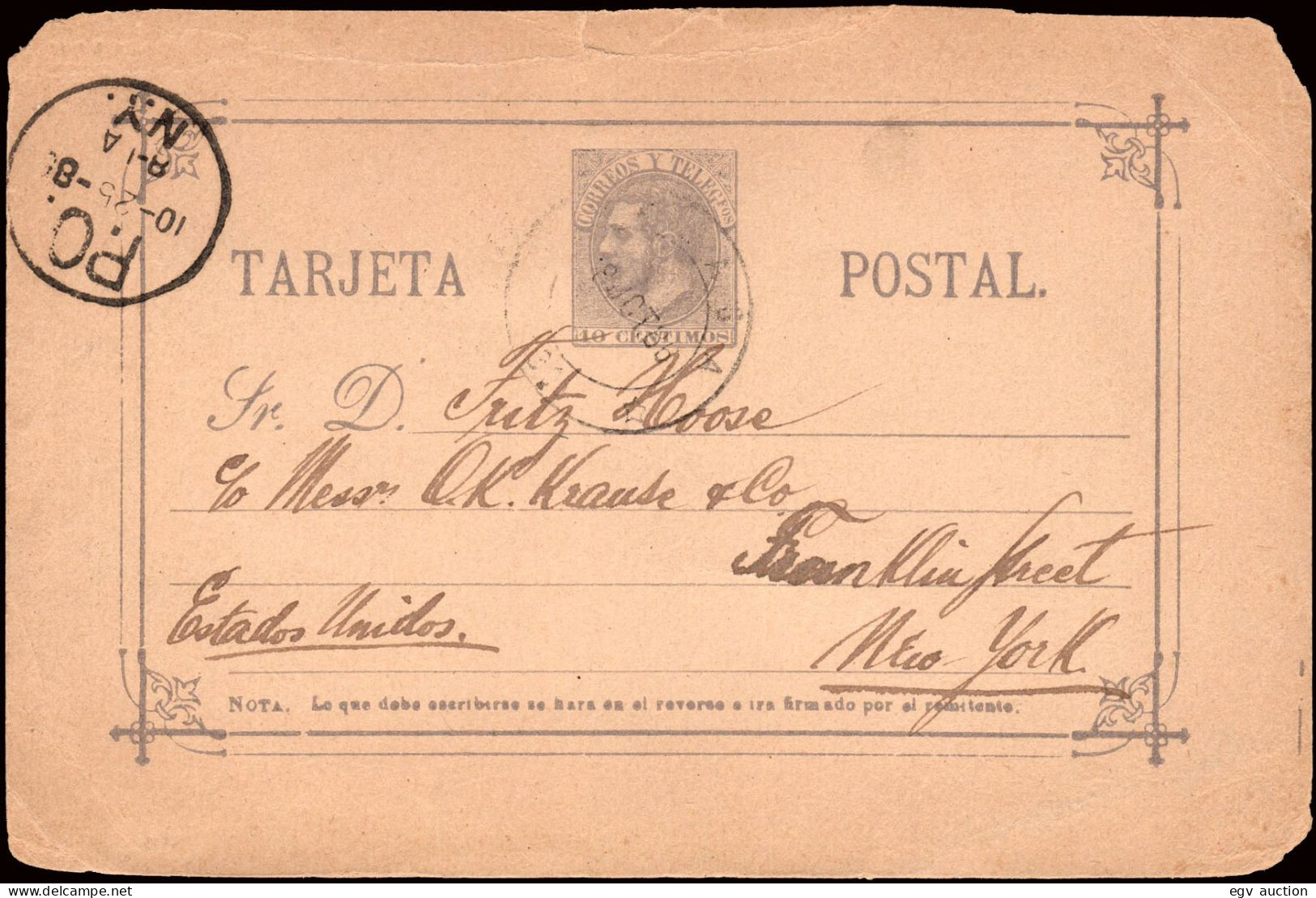 Málaga - Edi O EP 11 - 1886 - Entero Postal De Málaga A EEUU - 1850-1931