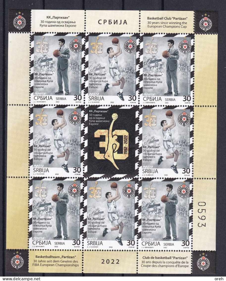 SERBIA 2022,SPORT,BASKETBALL CLUB PARTIZAN,WINNERS EUROPA CHAMPION CUP,SHEET,MNH - Serbie