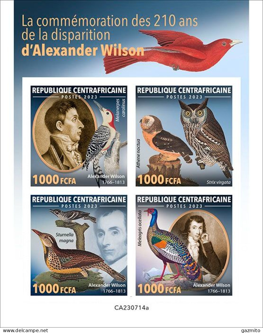Centrafrica 2023, A. Wilson, Birds, Owl, 4val In BF IMPERFORATED - Uilen