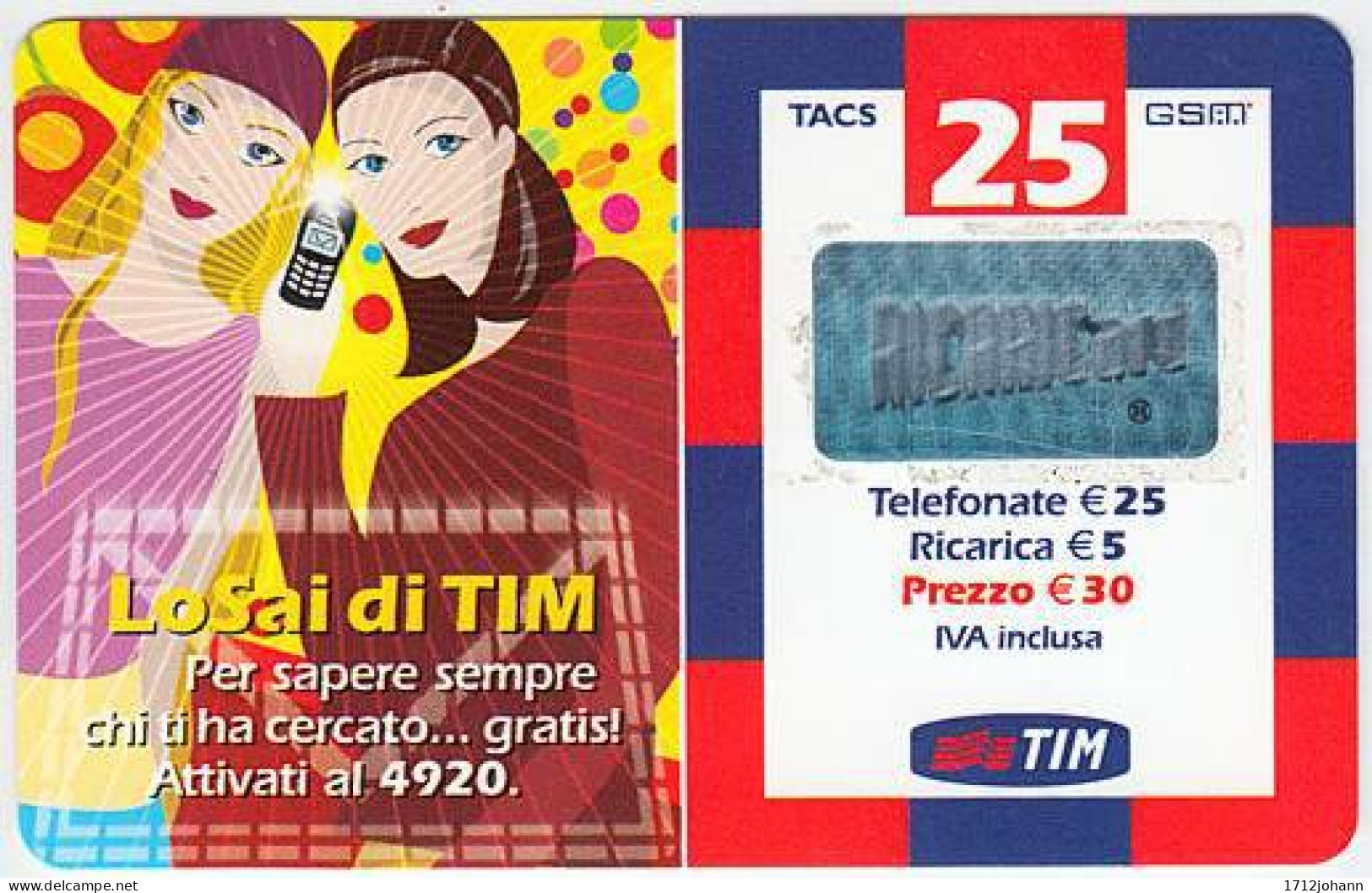 ITALY A-344 Prepaid TIM - Used - Cartes GSM Prépayées & Recharges