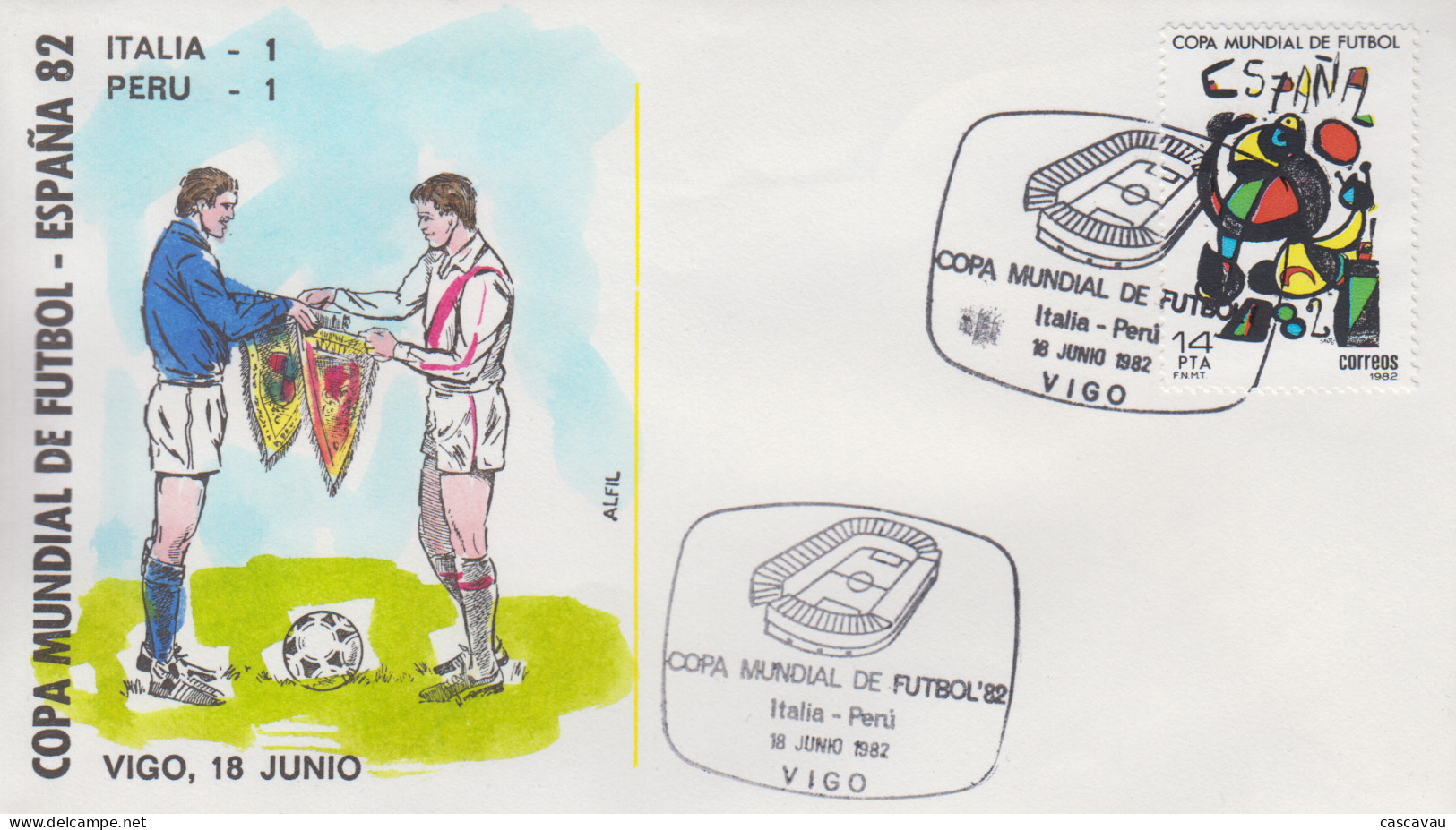Enveloppe  ESPAGNE    Coupe  Du   Monde  De  Football     Match   ITALIE  -  PEROU      VIGO   1982 - 1982 – Espagne