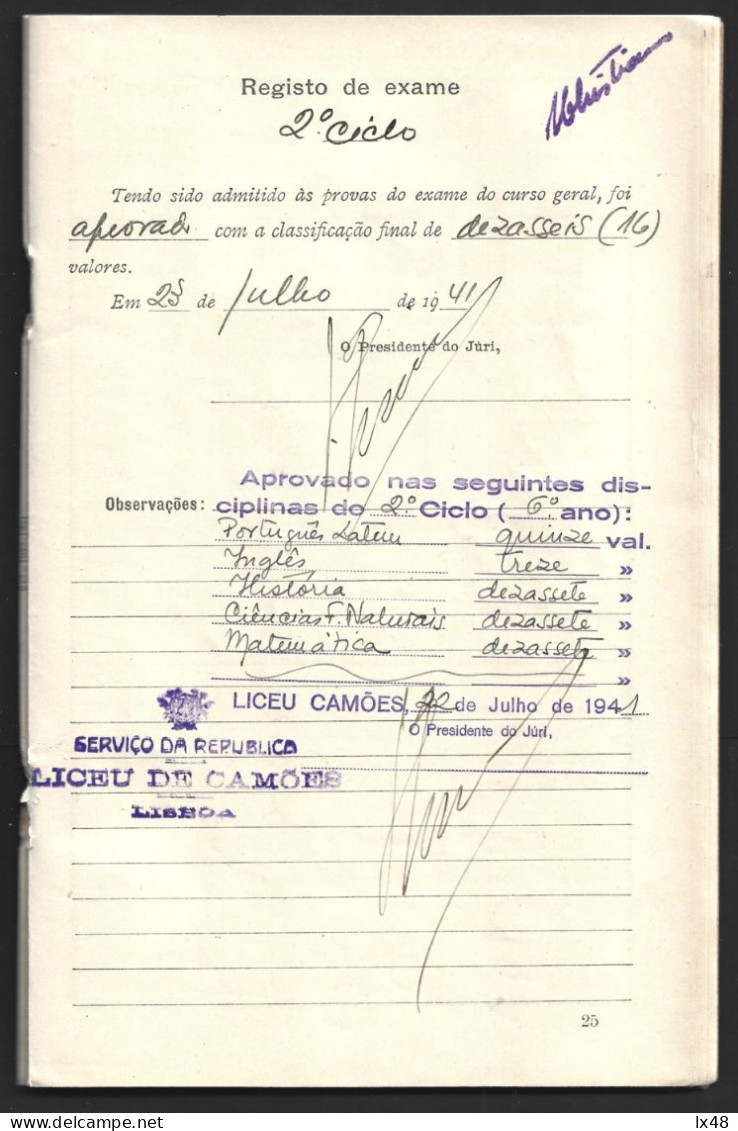 Exclusive School Notebook The National Press. Liceu De Camões, Lisbon. Years 1925/1942. Caderno Escolar Exclusivo Da Imp - Diplomas Y Calificaciones Escolares