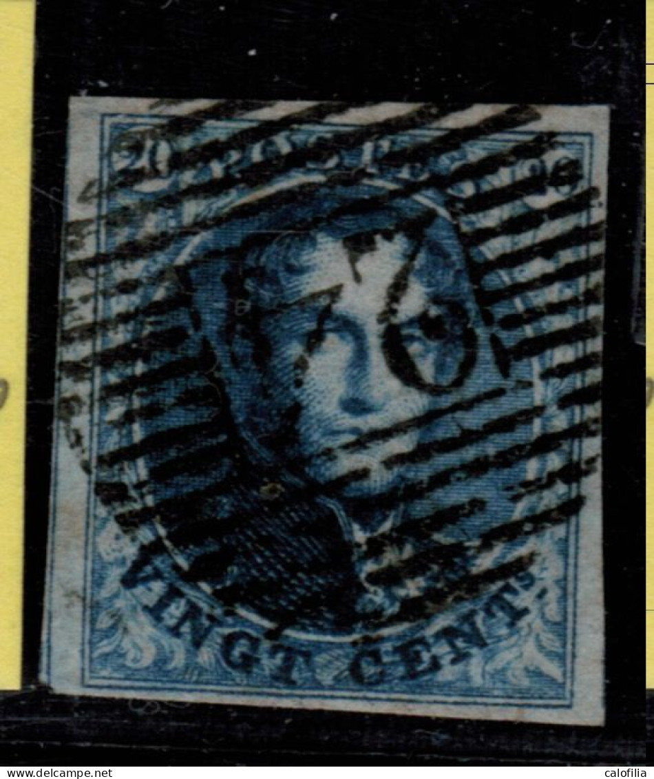 COB 4 Bleu, Papier Mince, 4 Marges, Un Voisin, Obliteration Centrale P 24 BRUXELLES, Superbe - 1849-1850 Medallions (3/5)