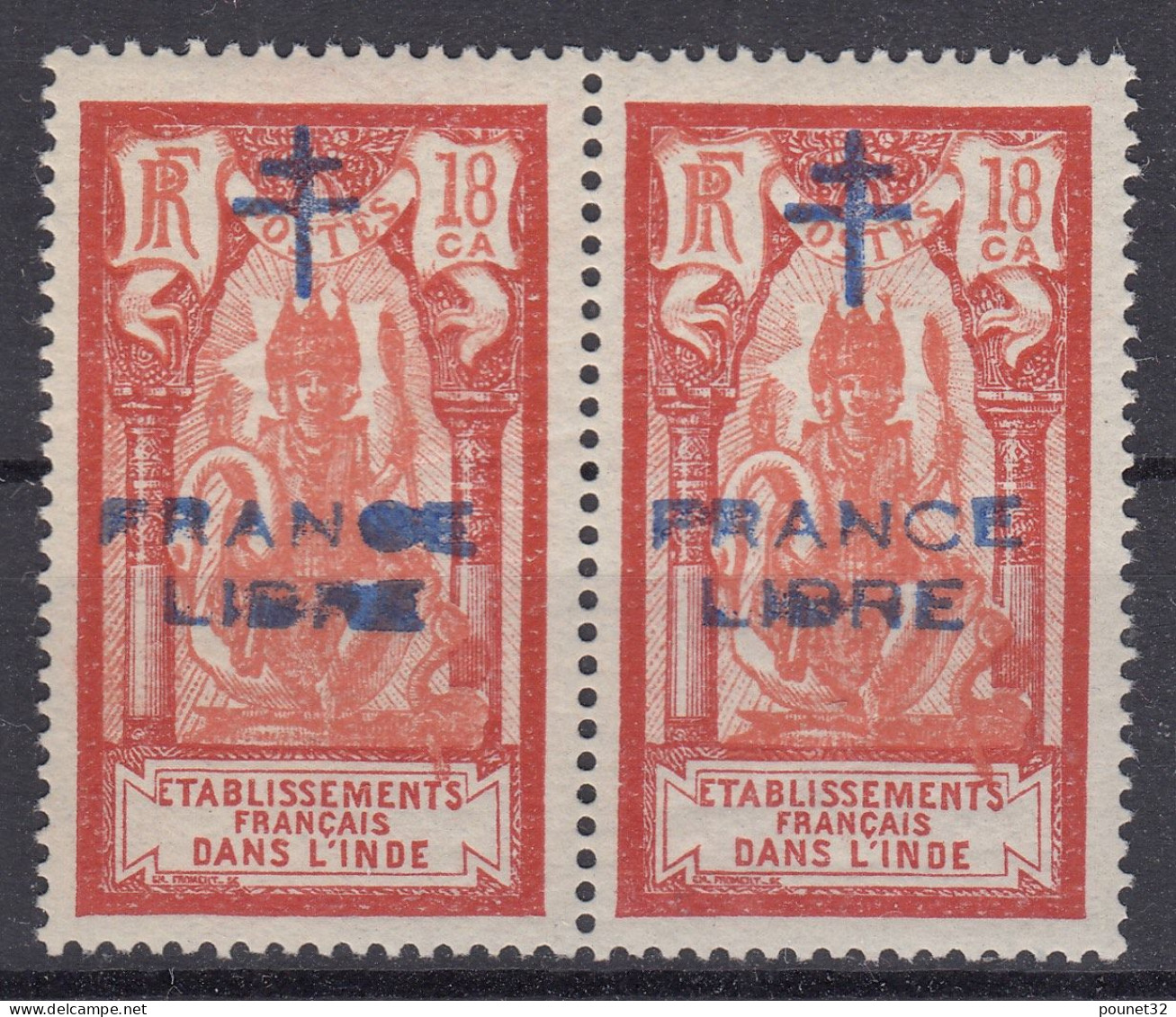 INDE FRANCE LIBRE N° 181 SURCHARGE EMPATEE + NORMAL NEUF ** GOMME SANS CHARNIERE - Unused Stamps