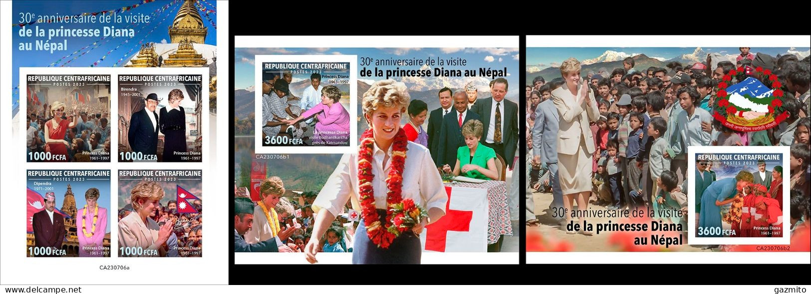 Centrafrica 2023, Diana In Nepal, 4val In BF +2BF IMPERFORATED - Repubblica Centroafricana