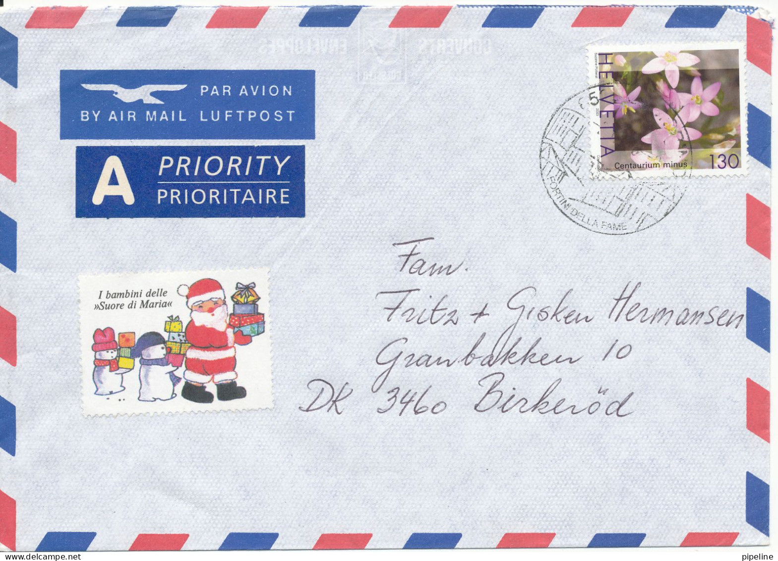 Switzerland Air Mail Cover Sent To Denmark 2003 Single Stamped - Covers & Documents