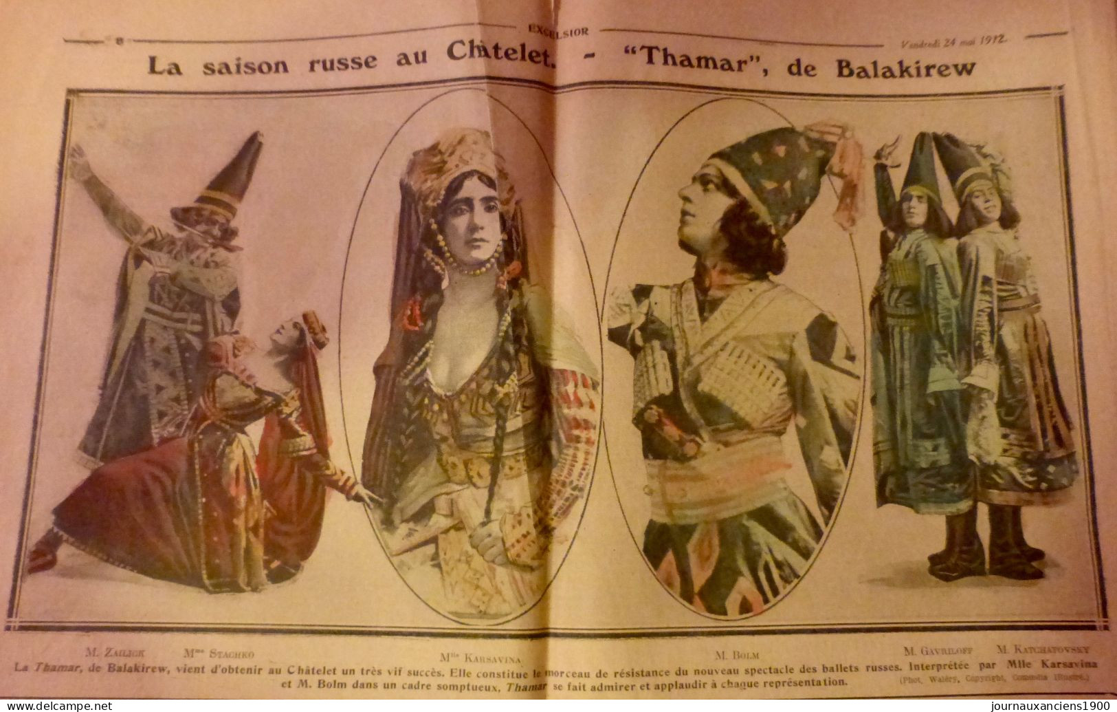 1912 EXCELSIOR ARTICLE DE PRESSE CHATELET THAMAR BALAKIREW 1 JOURNA ANCIEN - Glasplaten