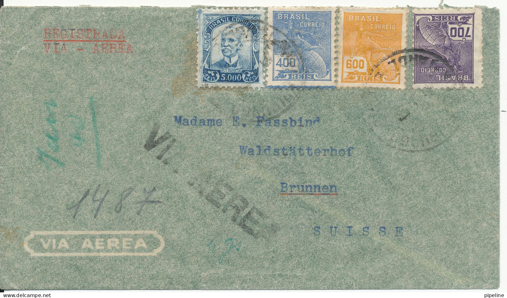 Brazil Air Mail Cover Sent To Switzerland 1940 - Poste Aérienne