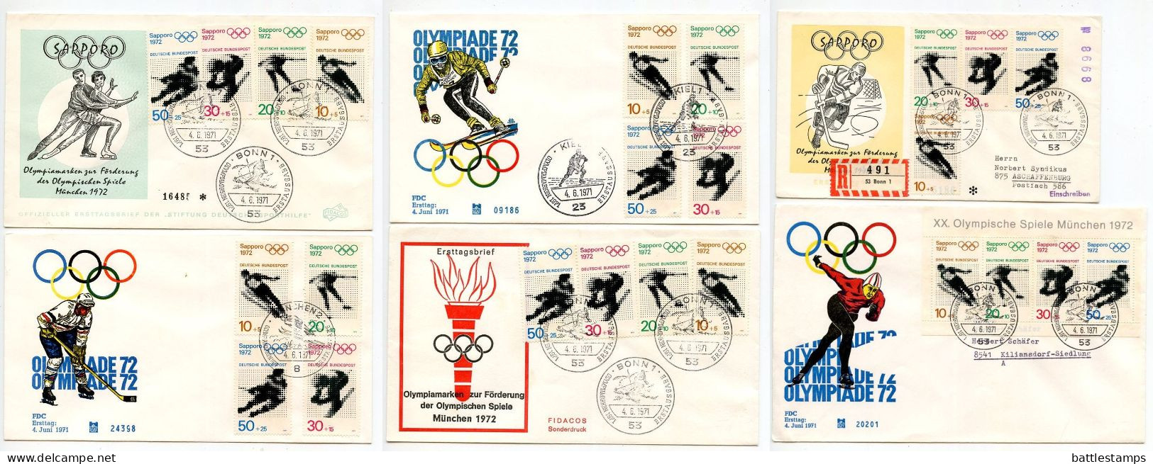 Germany, West 1971 6 FDCs Scott B472-B475 & B475a 1972 Winter Olympics In Sapporo Japan; 1 FDC Registered - 1971-1980
