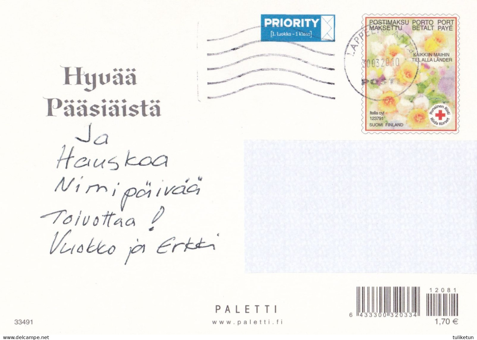 Postal Stationery - Girl Standing Among Chicks - Happy Easter - Red Cross 2010 - Suomi Finland - Postage Paid - Entiers Postaux