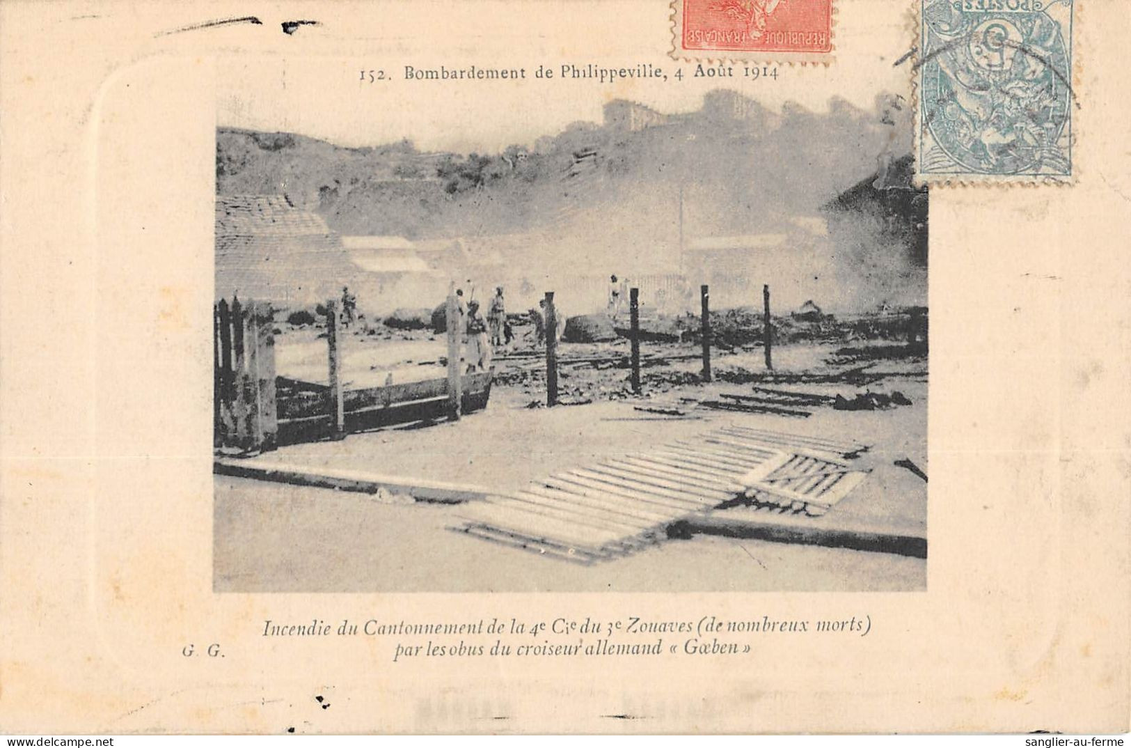 CPA ALGERIE / BOMBARDEMENT DE PHILIPPEVILLE / INCENDIE DU CANTONNEMENT DE LA 4e Cie DU 3e ZOUAVES PAR LES OBUS GOEBEN - Skikda (Philippeville)