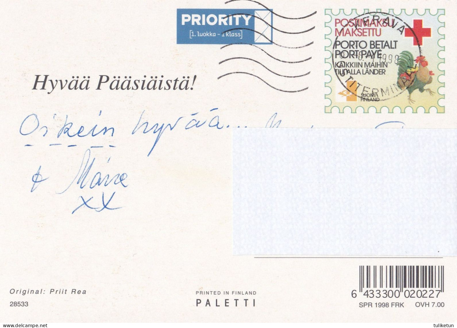 Postal Stationery - Chicks In The Basket With Eggs And Willows - Happy Easter - Red Cross - Suomi Finland - Postage Paid - Postal Stationery