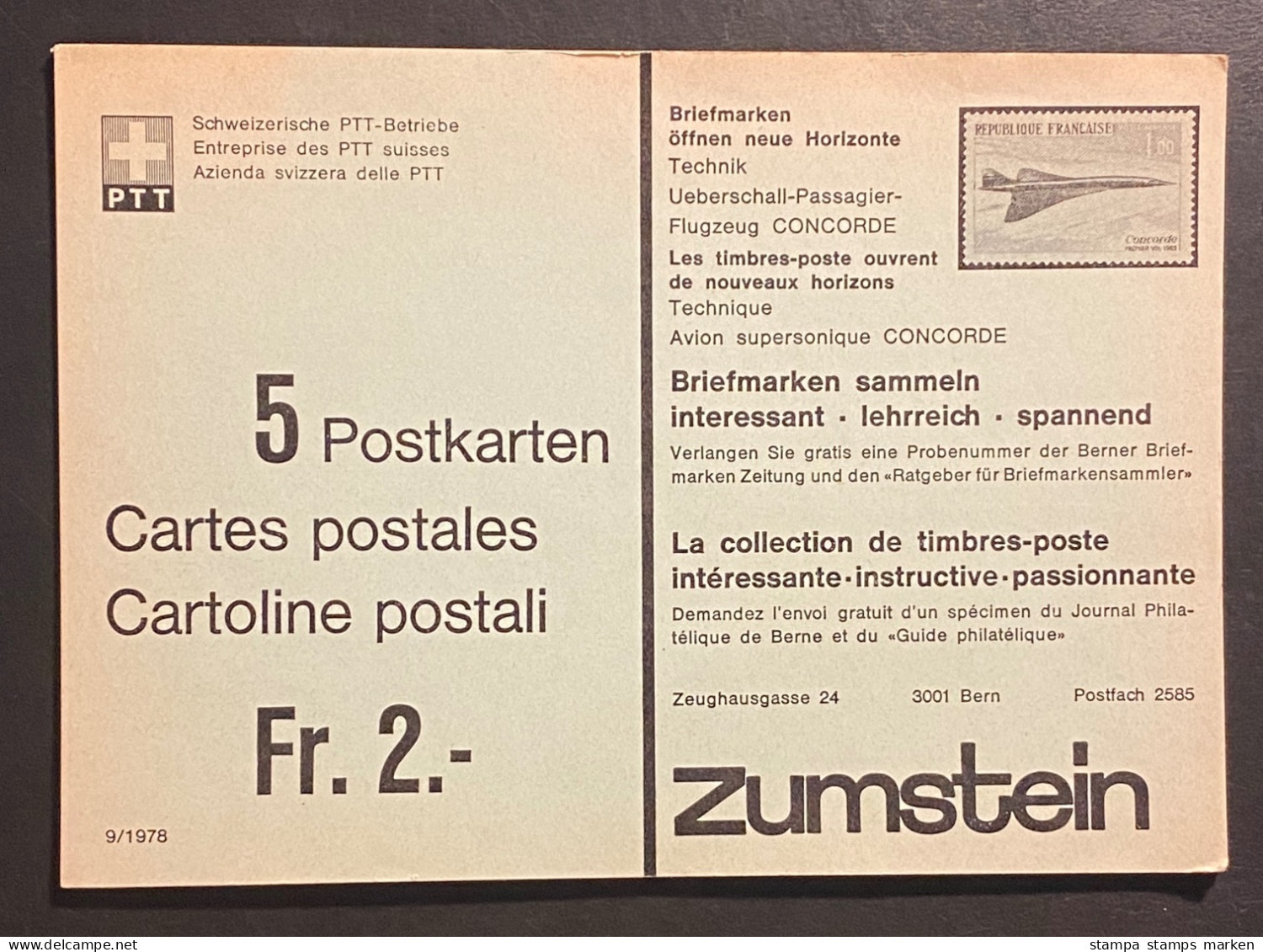 Schweiz 1978 Ganzsache Postkarte Mi. P 238 Nicht Gelaufen Im Original-Verkaufsheft Zu 5 Stk. Mit Beiden Deckblättern - Ganzsachen