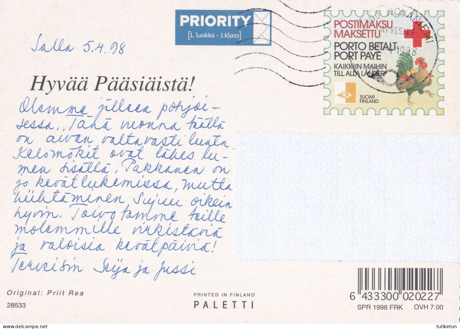 Postal Stationery - Chicks In The Basket With Eggs And Willows - Happy Easter - Red Cross - Suomi Finland - Postage Paid - Postal Stationery