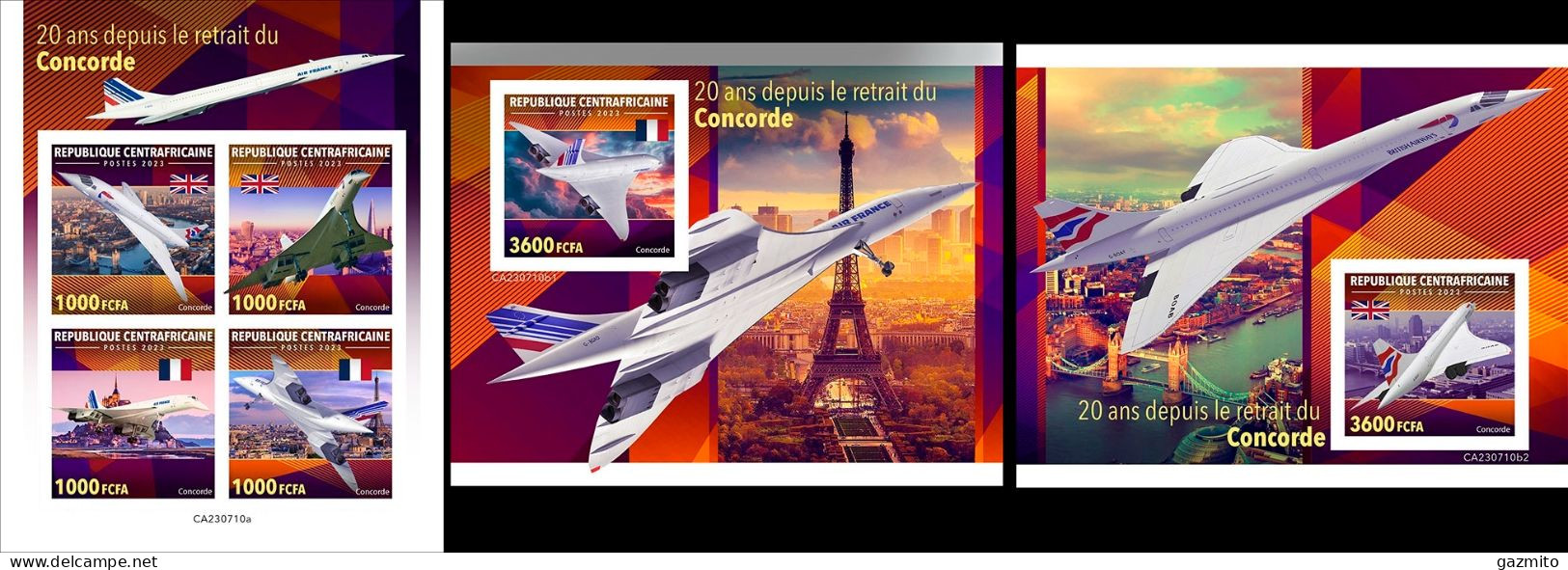 Centrafrica 2023, Concorde, 4val In BF +2BF IMPERFORATED - Concorde