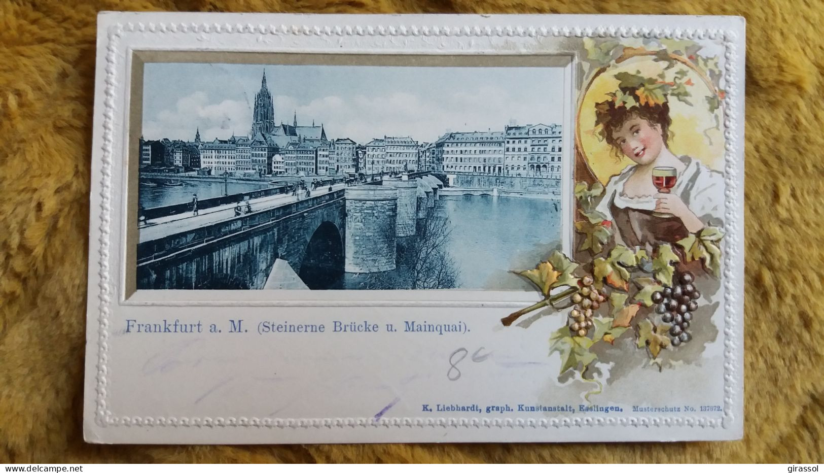 CPA FRANKFURT A M STEINERNE BRUCKE U MAINQUAI PONT  ED LIEBHARDT GAUFFREE JEUNE FEMME VIN RAISIN - Frankfurt A. Main