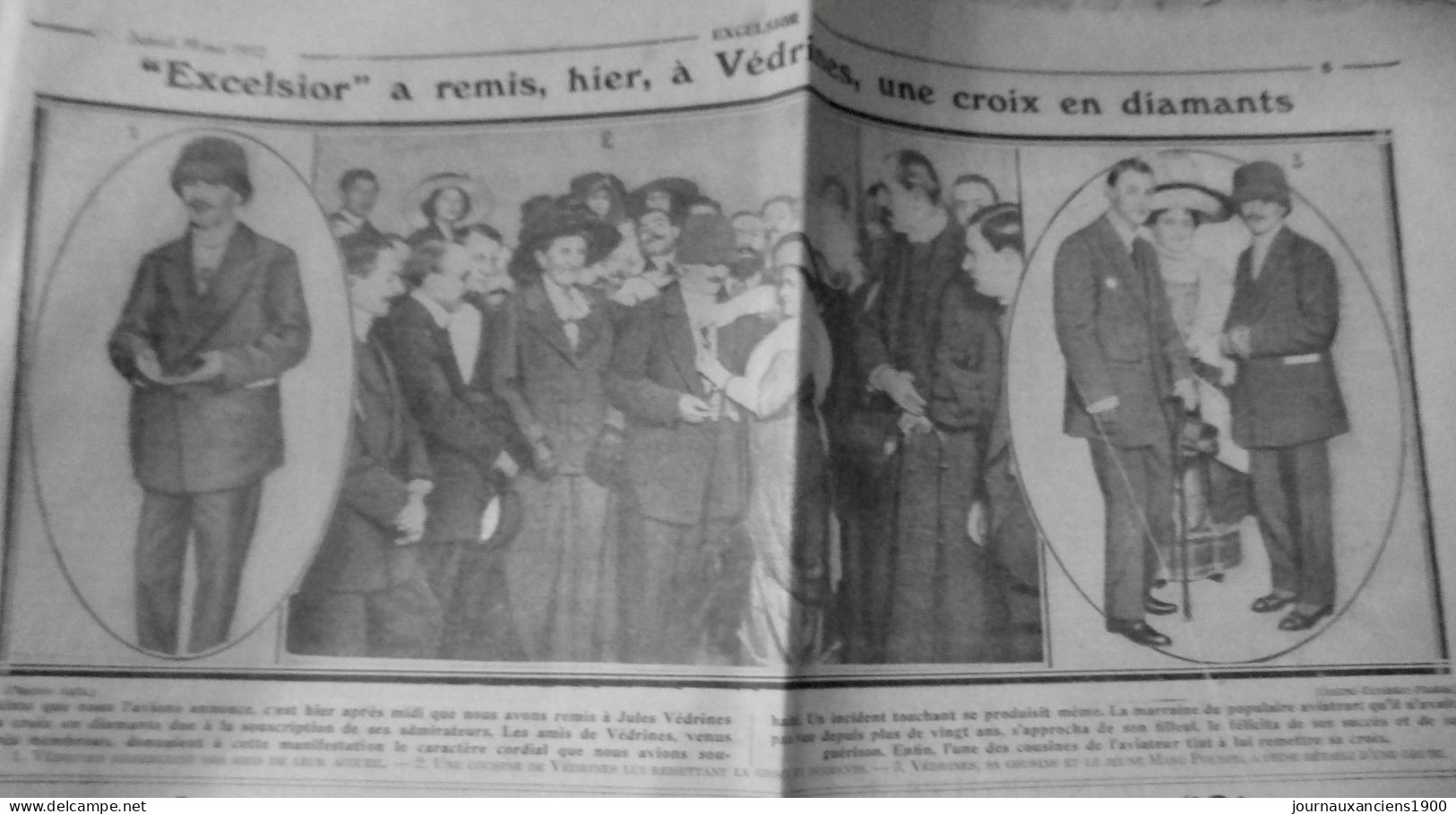 1912 EXCELSIOR ARTICLE DE PRESSE AVIATION VEDRINES CROIX DIAMANTS 1 JOURNA ANCIEN - Diapositivas De Vidrio