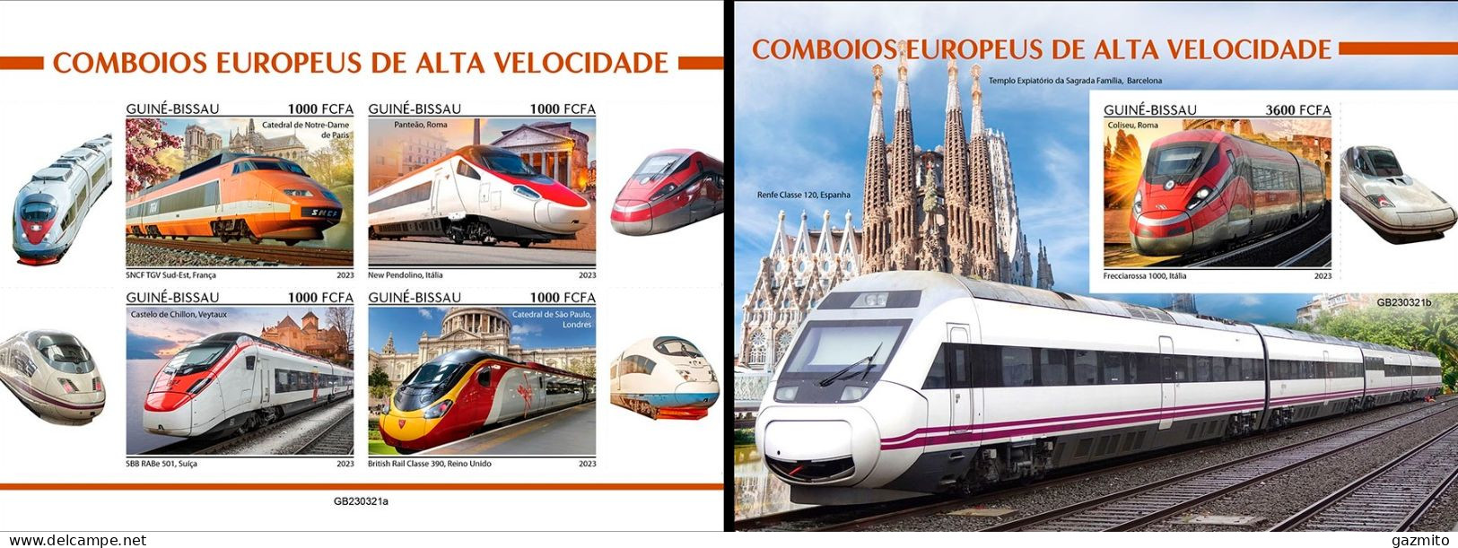 Guinea Bissau 2023, European Speed Trains, 4val In BF +BF IMPERFORATED - Guinea-Bissau