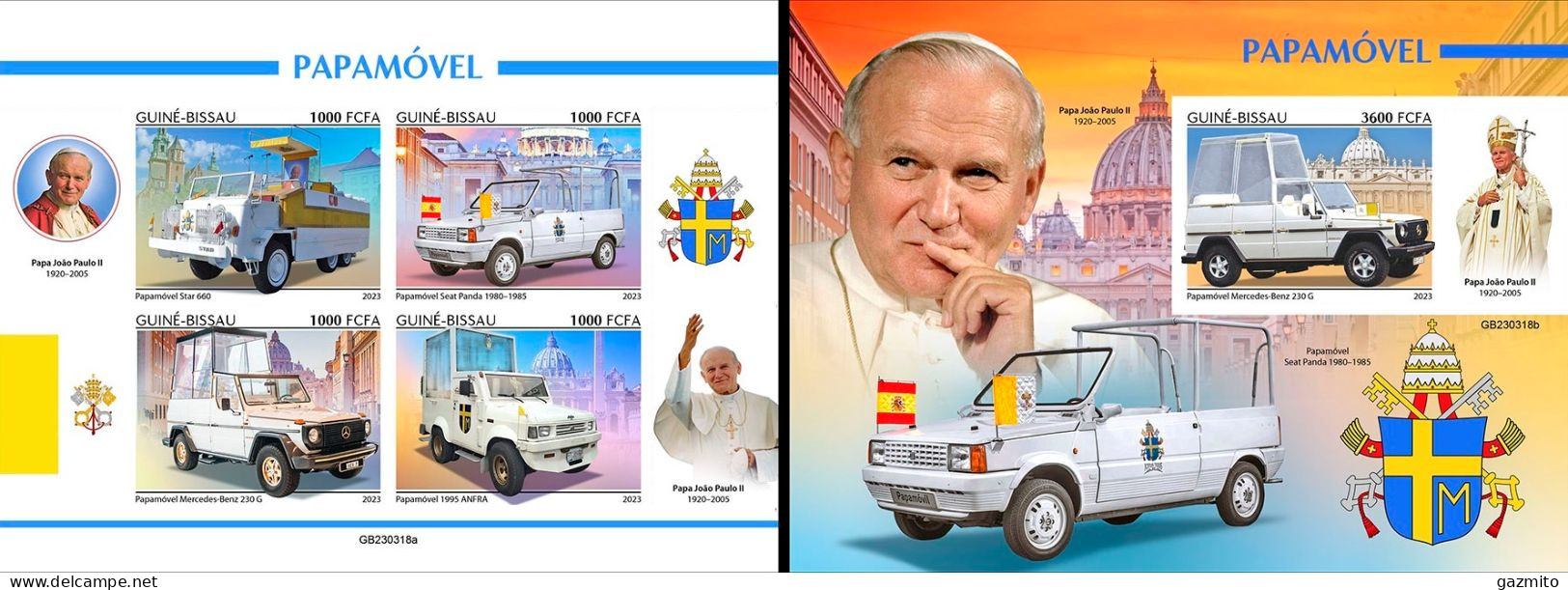 Guinea Bissau 2023, Popemobiles, Pope J. Paul II, 4val In BF +BF IMPERFORATED - Guinea-Bissau