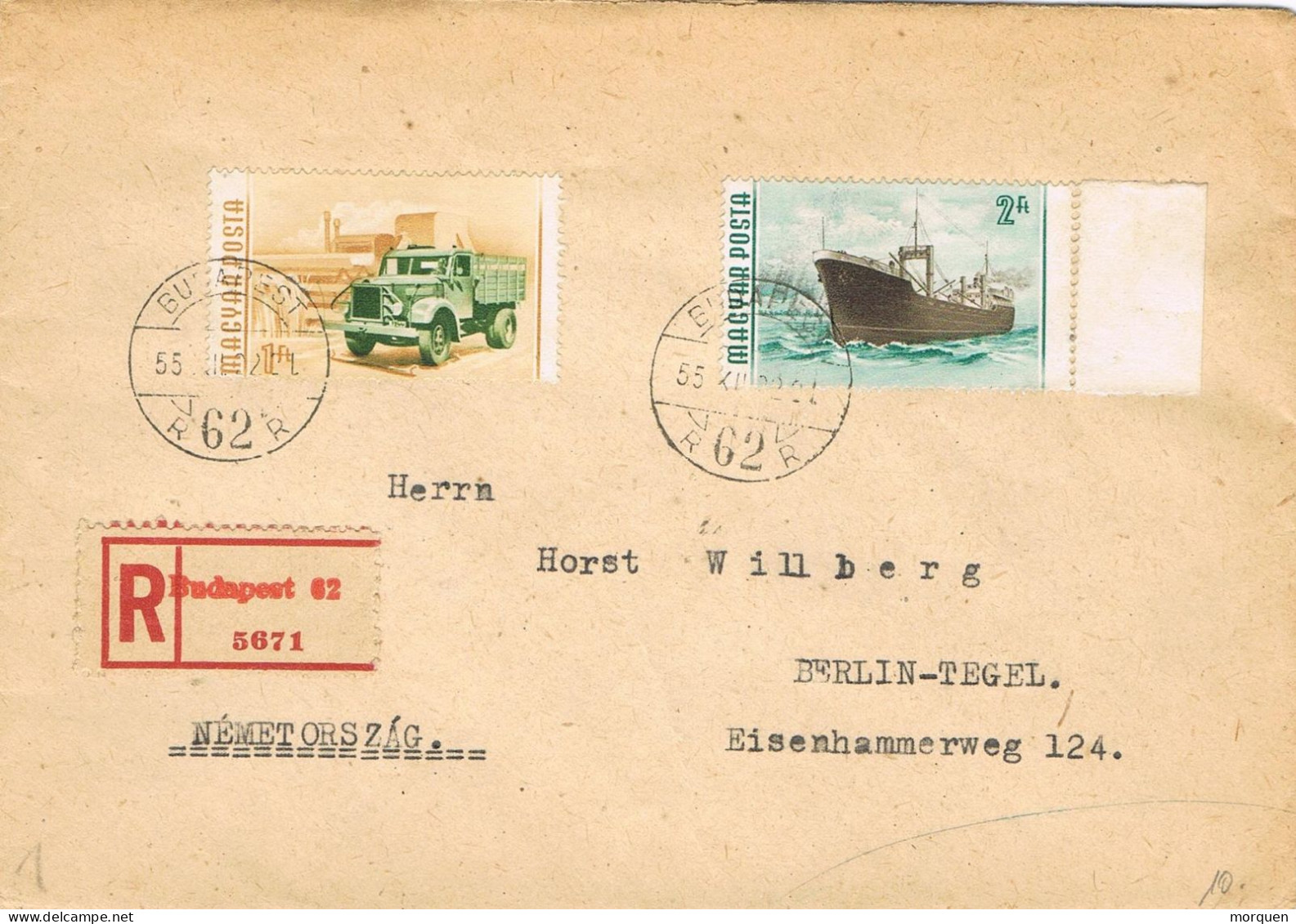 54541. Carta Certificada BUDAPEST (Hungria) 1955 To Berlin - Storia Postale