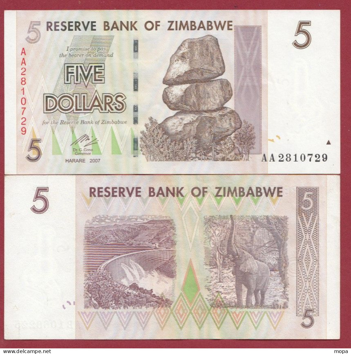 Zimbabwe--5 Dollars ---2007--UNC---(487) - Zimbabwe