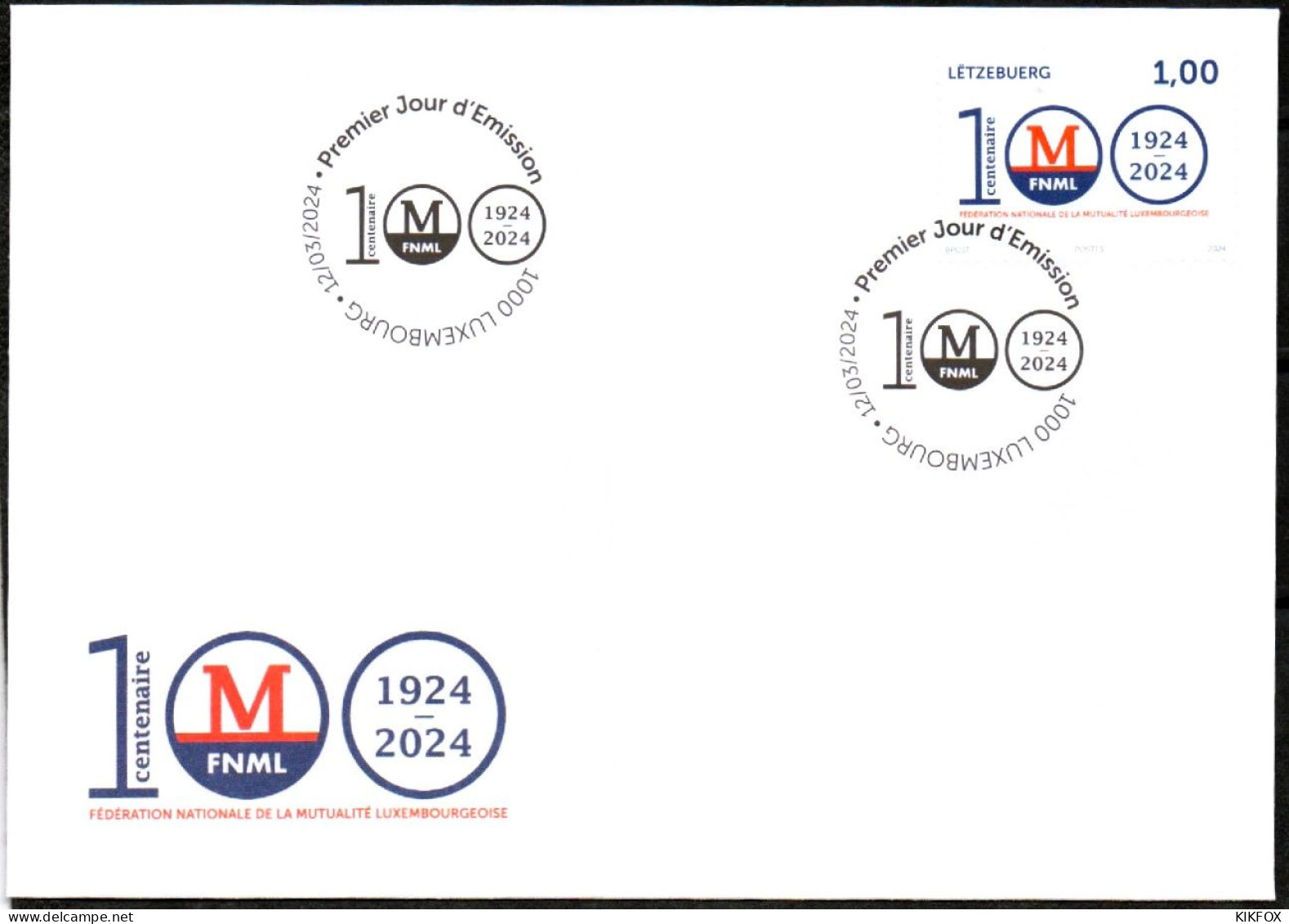 Luxembourg , Luxemburg , 2024, MÄRZAUSGABE,100 ANS FNML, FDC, ESTB - FDC