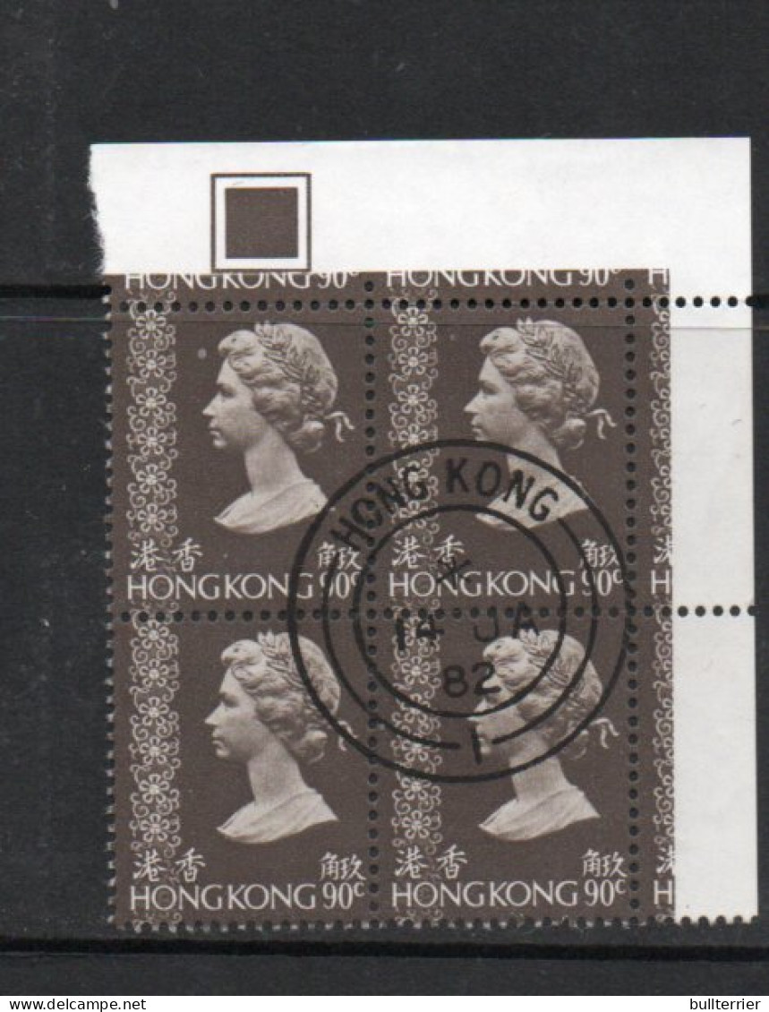 HONG KONG   1973- QE II  90C BROWN CORNER BLOCK OF 4  FINE USED , SG CAT £11 - Ongebruikt