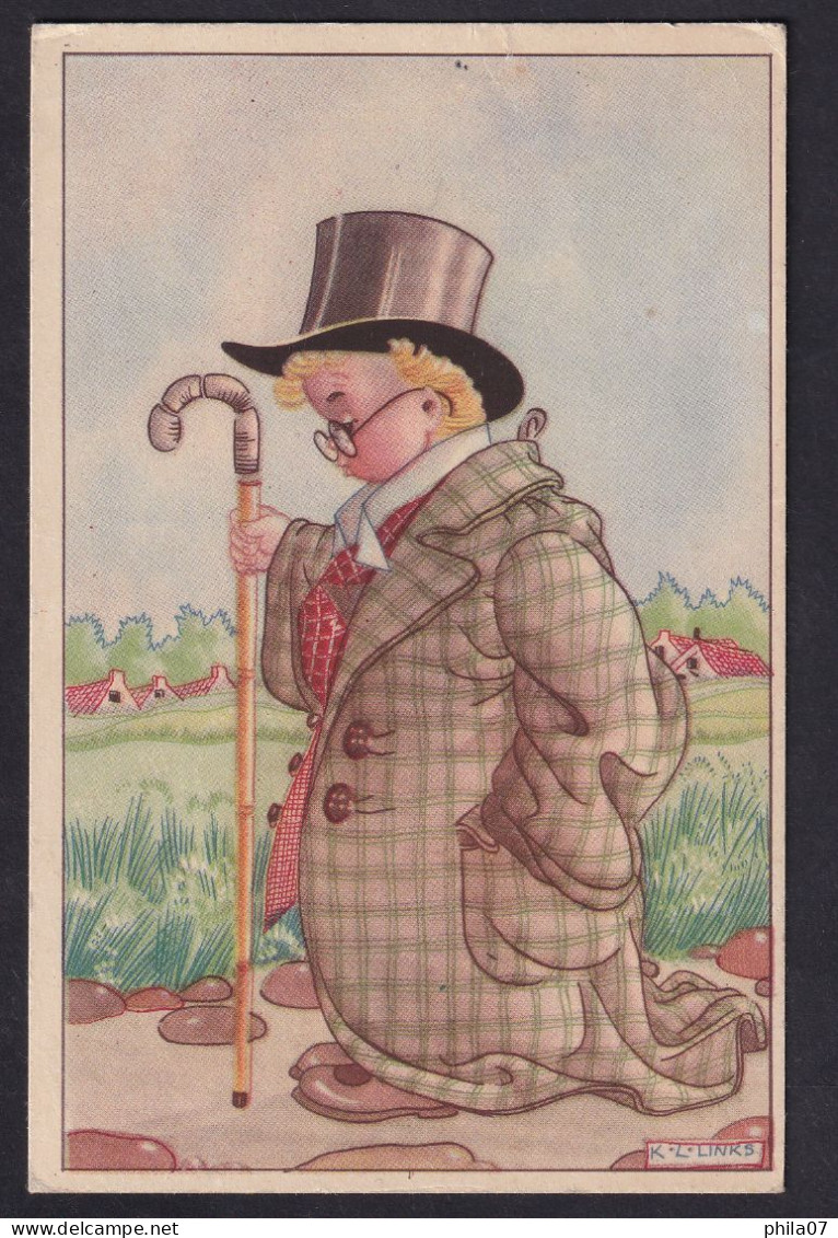 K.L. Links - Boy In Big Clothes / Postcard Circulated, 2 Scan - Links, K.L.