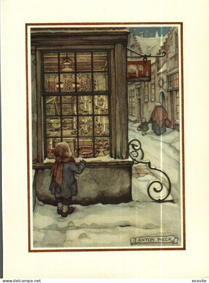 Carte Double Illustration Anton Pieck -      Enfant, Vitrine, Neige - Pieck, Anton