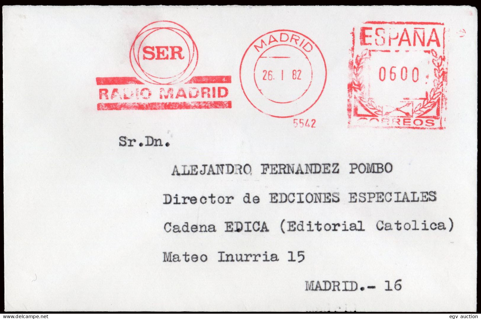 Córdoba - Sobre Con Franqueo Mecánico "SER - Radio Madrid 26/1/82" - Storia Postale