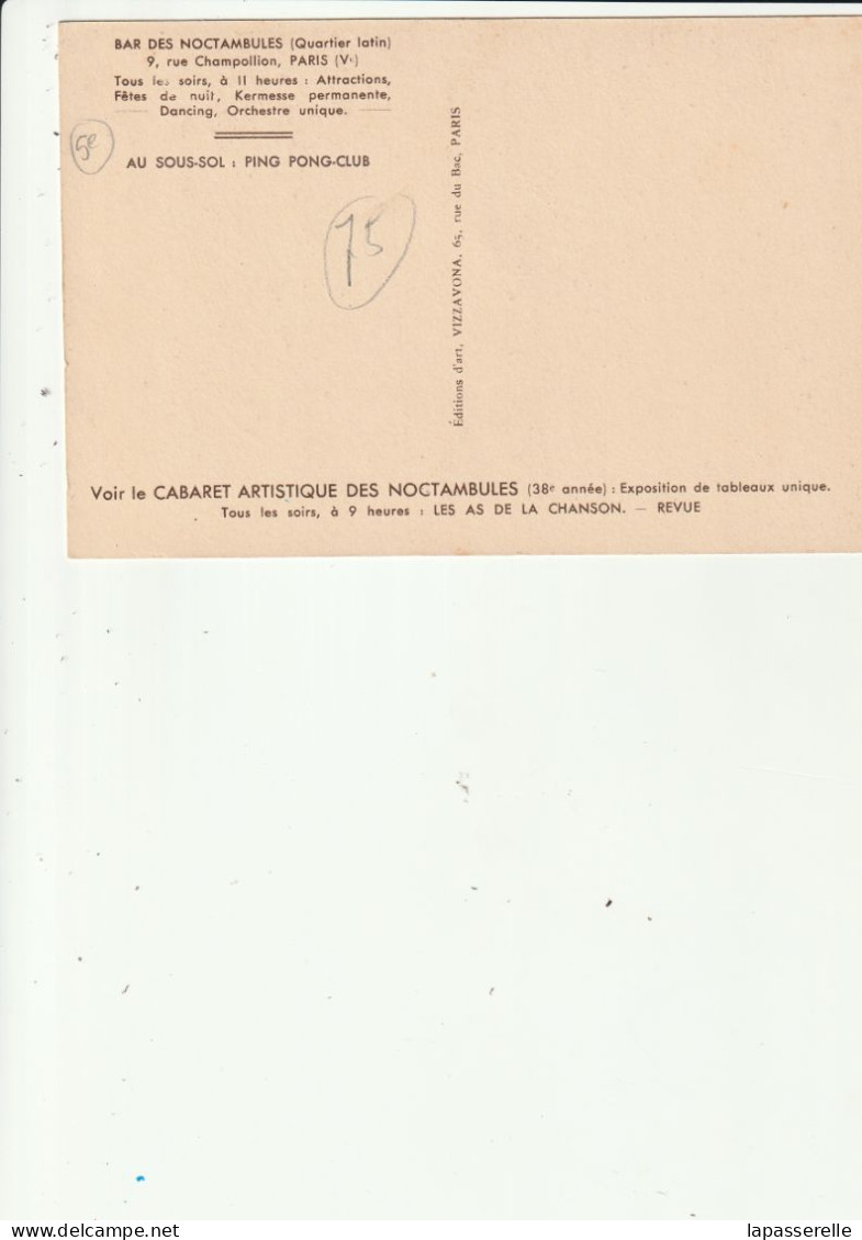 75- Paris 5ème -Bar Les Noctambules (quartier Latin) Attractions, Fêtes De Nuit, Dancing, Ping Pong ...) - Cafés, Hotels, Restaurants