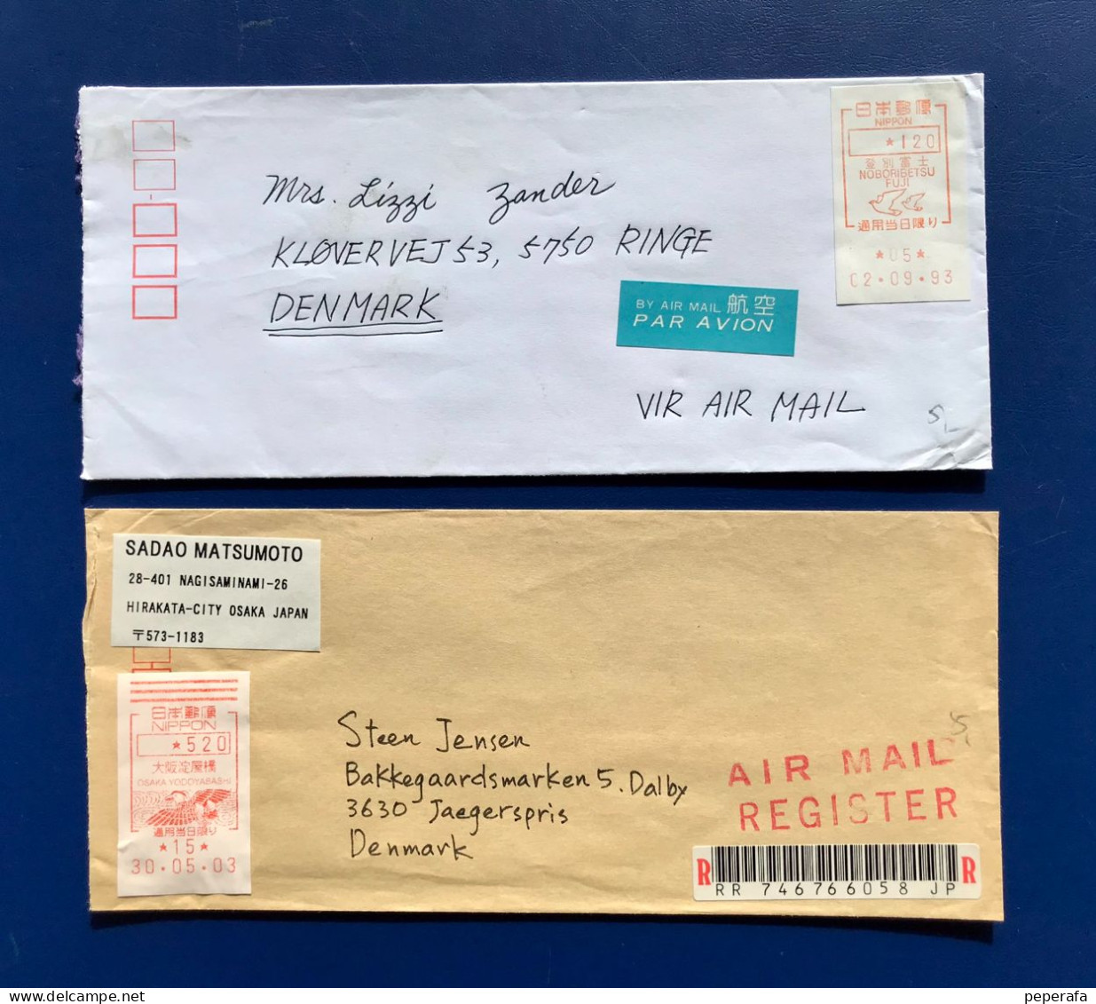 JAPAN NIPPON JAPON, 2 SOBRES CIRCULADO A DINAMARCA (LOTE 4) - Airmail