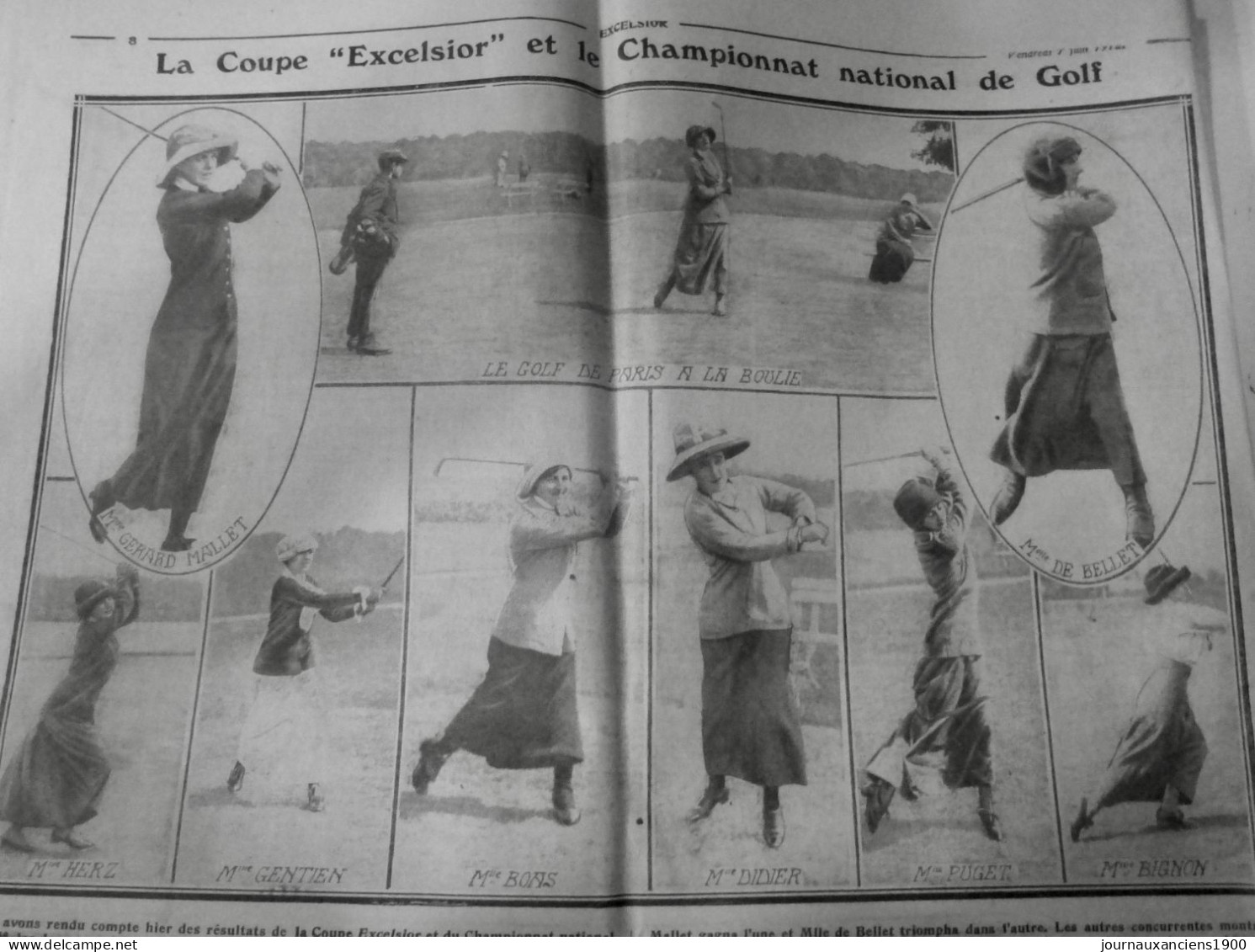 1912 EXCELSIOR ARTICLE DE PRESSE PARIS GOLF FEMININ MLES MALLET BELLET 1 JOURNAL ANCIEN - Glasdias