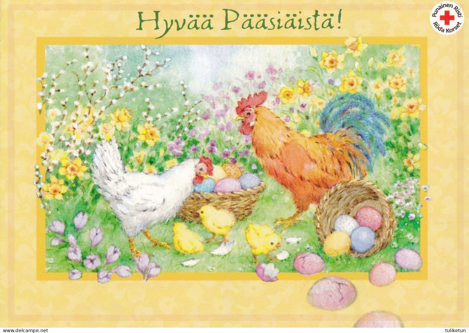 Postal Stationery - Cock & Chicken - Eggs - Chicks - Easter - Red Cross - Suomi Finland - Postage Paid - Postal Stationery