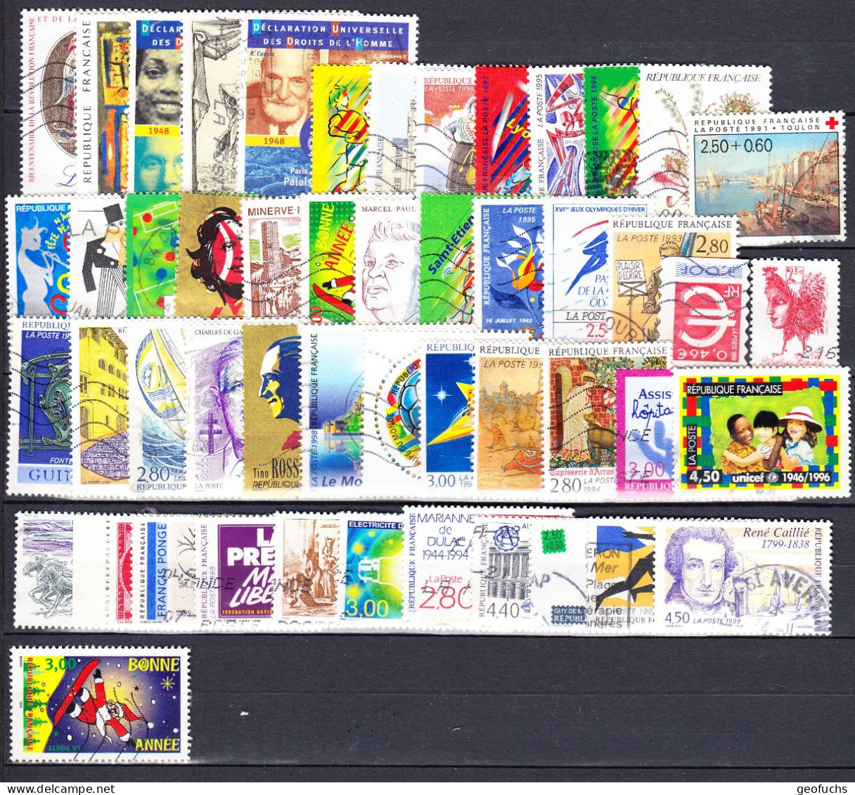 France (années 90) Lot  De 50 Timbres Grands Formats Oblitérés Différents (lot1) - Collections