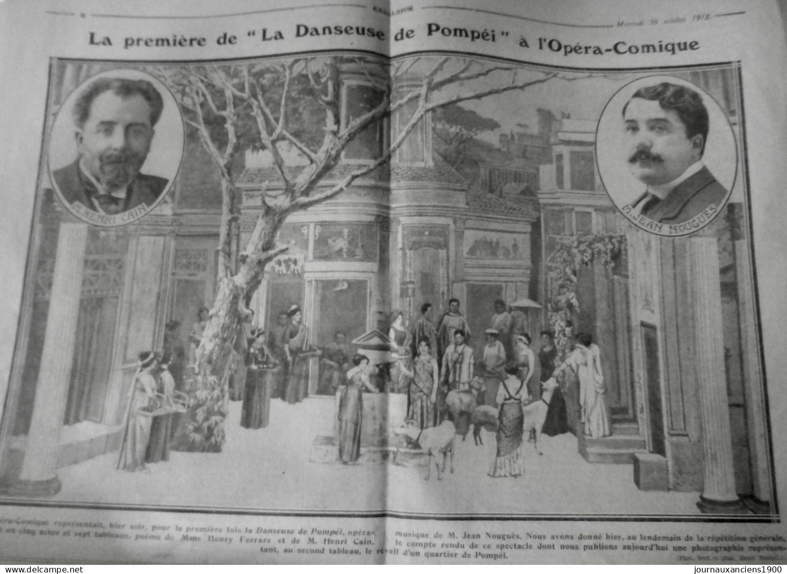 1912 EXCELSIOR ARTICLE DE PRESSE OPERA COMIQUE DANSEUSE DE POMPEI 1 JOURNAL ANCIEN - Plaques De Verre