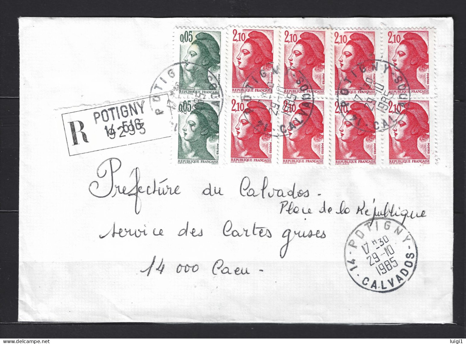 FRANCE LIBERTE 1982 - Lettre Recommandée, Affranchie Avec Y&T N°2178-2319. Du 29-10-1985.  14 POTIGNY - CALVADOS. TB. - 1982-1990 Vrijheid Van Gandon