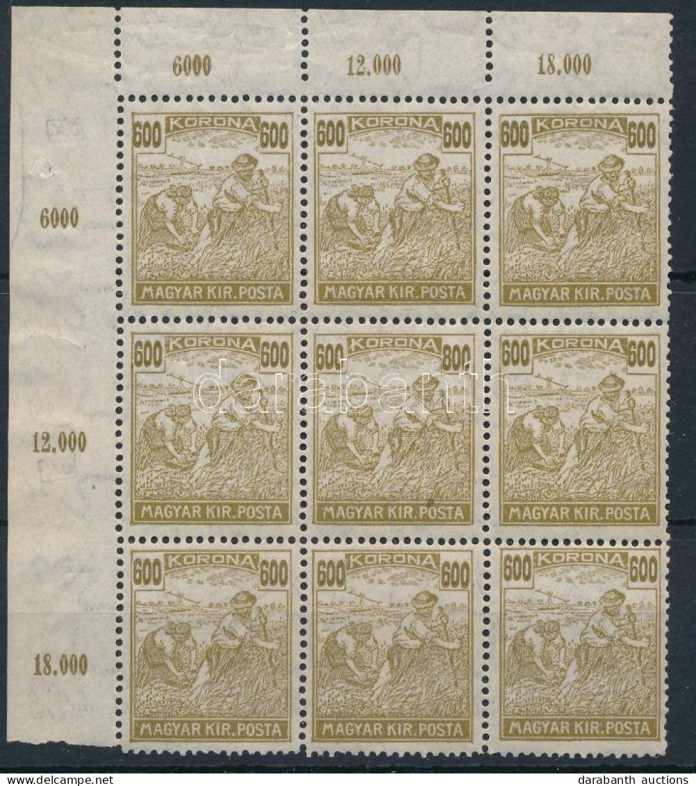 ** 1924 Arató 600/800f ívsarki 9-es Tömbben (50-80.000) - Altri & Non Classificati