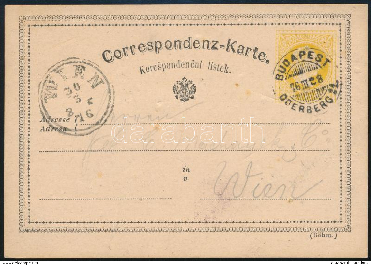 1876 Osztrák 2kr Díjjegyes Levelezőlap "BUDAPEST ODERBERG 21" Vasúti Bélyegzéssel Jablunkauból Bécsbe - Sonstige & Ohne Zuordnung