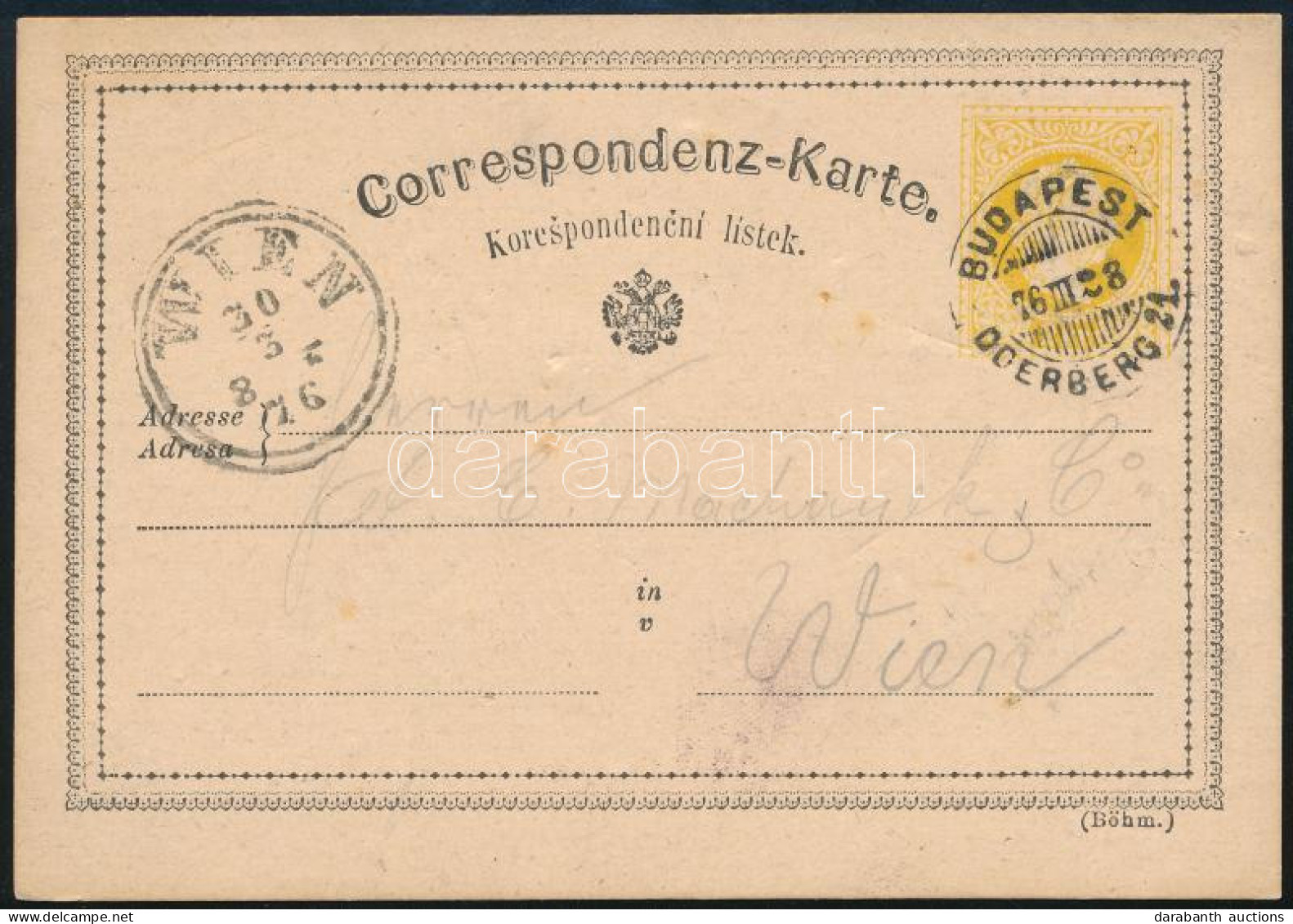 1876 Osztrák 2kr Díjjegyes Levelezőlap "BUDAPEST ODERBERG 21" Vasúti Bélyegzéssel Jablunkauból Bécsbe - Otros & Sin Clasificación