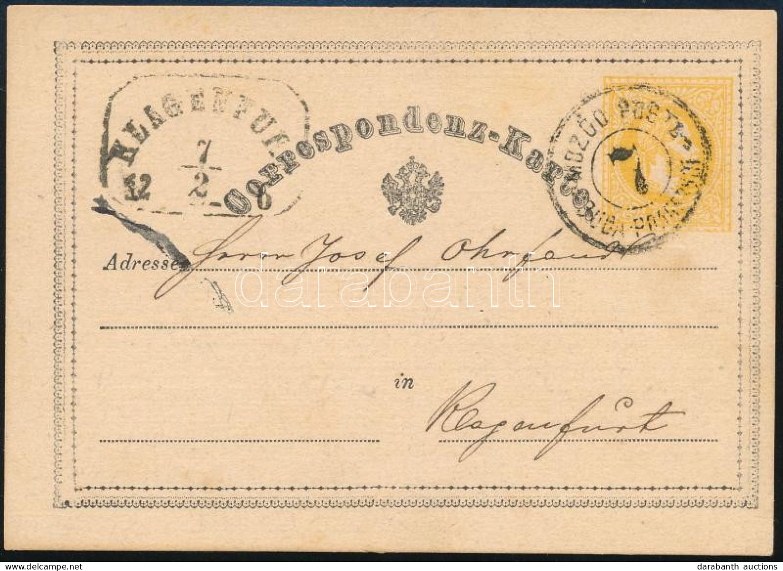 1867 2kr Díjjegyes Levelezőlap Ritka és Szép 7-es Számú "MOZGÓ POSTA / BUDA PRAGERHOF" Bélyegzéssel RRR! (Ryan 700 P) - Sonstige & Ohne Zuordnung