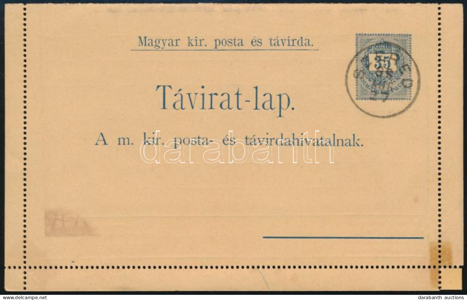 1889 35kr Díjjegyes Zárt Táviratlap Belül Sztereo 24kr Díjkiegészítéssel "SZERED" - Autres & Non Classés