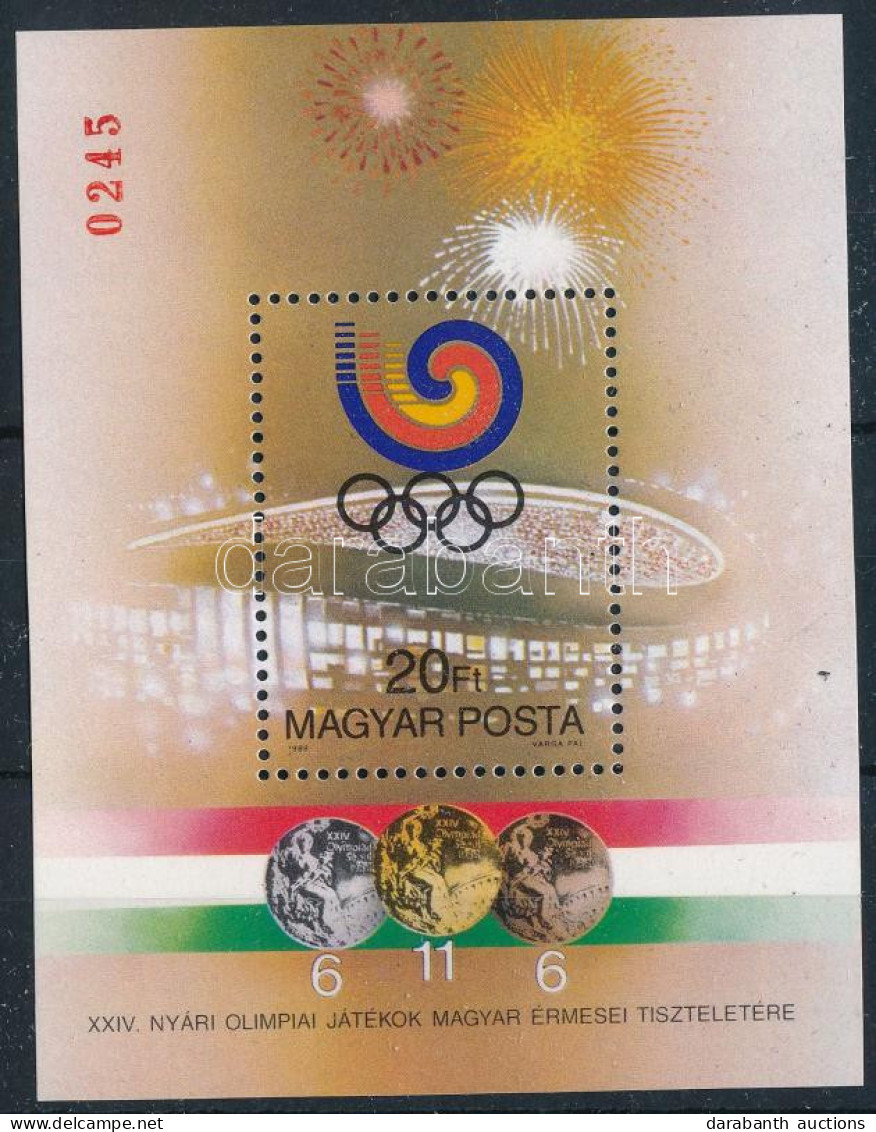 ** 1988 Olimpiai érmesek (V.) - Szöul Blokk "MAGYAR POSTA AJÁNDÉKA" Hátoldali Felirattal (20.000) - Other & Unclassified