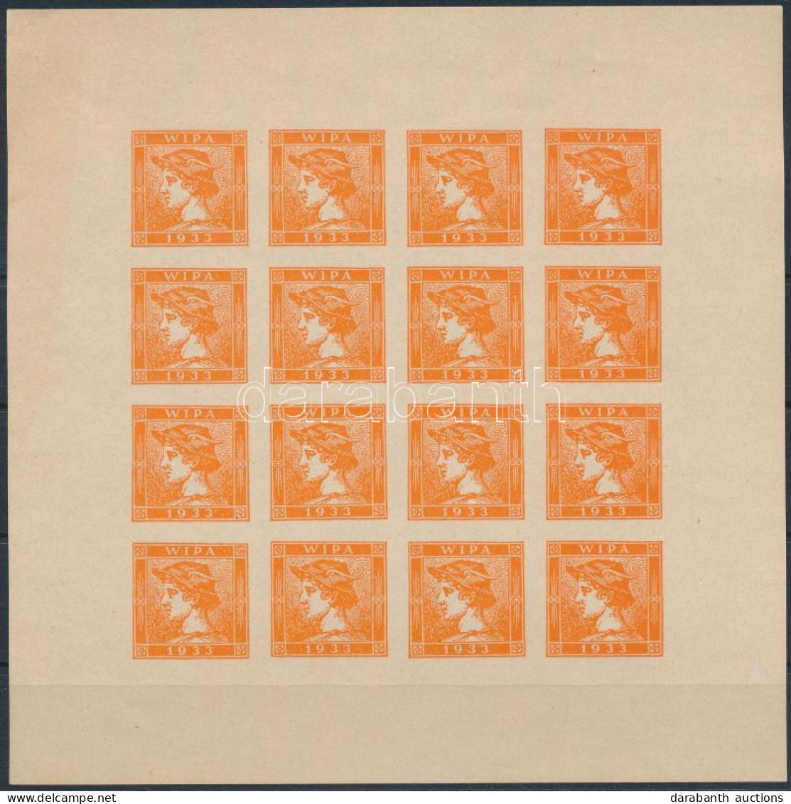(*) 1851-es Hírlapbélyeg 1933 évi Narancssárga újnyomata 16-os Kisívben A Bécsi WIPA Kiállításra (ráncok) - Autres & Non Classés