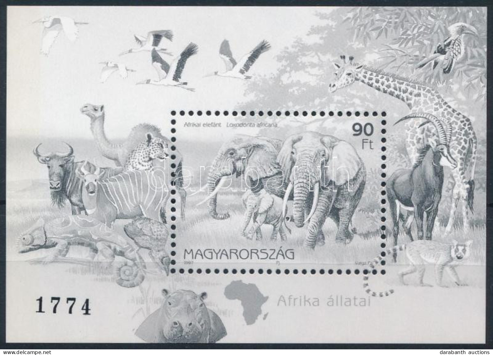 ** 1997 Földrészek állatai (I.) - Afrika Feketenyomat Blokk Fekete Sorszámmal (18.000) - Sonstige & Ohne Zuordnung