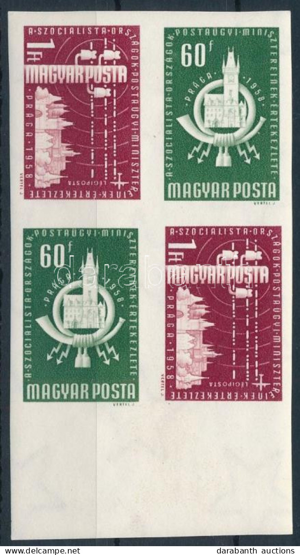 ** 1958 A Szocialista Országok Postaügyi Minisztereinek értekezlete (I.) - Prága ívszéli Vágott Sor Négyestömbben (6.000 - Autres & Non Classés