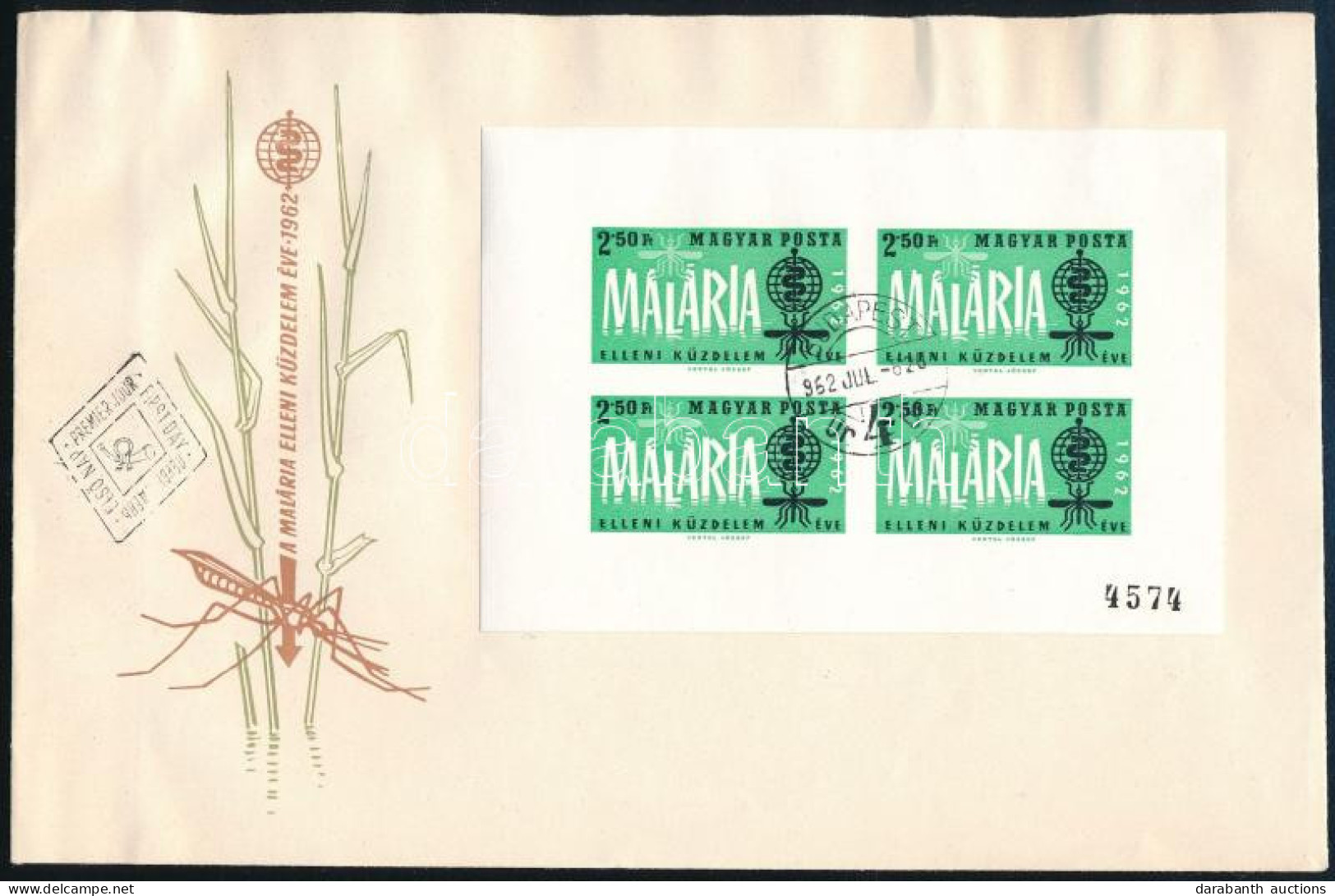 1962 Malária Vágott Számozott Kisív FDC-n (7.000) - Autres & Non Classés