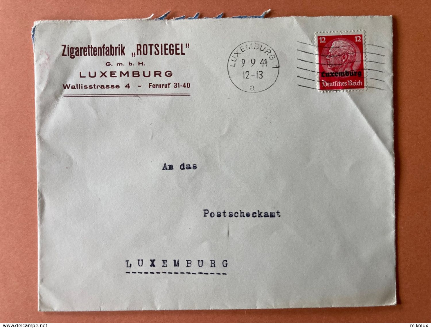 Luxemburg Zigarettenfabrik Rotsiegel   Briefumschlag 1941 - 1940-1944 Occupation Allemande